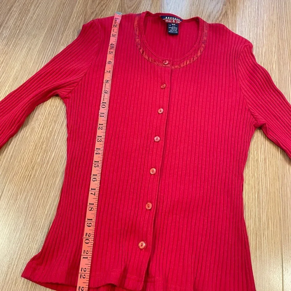 Vintage Mac & Jac Red 3/4 Sleeve Button-Up Cardigan - M - Picture 5 of 11